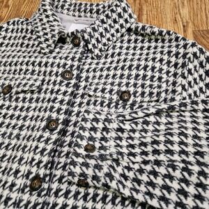 Anthropologie Greylin Houndstooth Black and White Tweed Jacket Size Large Button